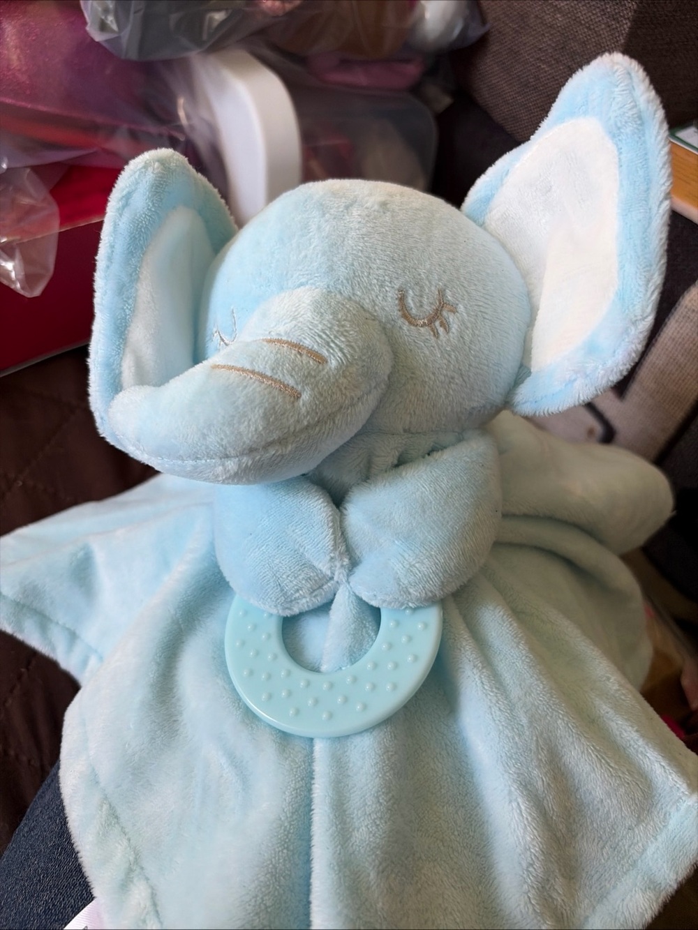 Plush Baby Elephant Lovey with Teether - Light Blue
